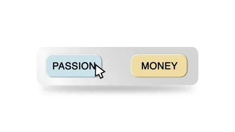 Concept Animation of Cursor Choosing Money or Passion Button on White Stock Footage 301554994