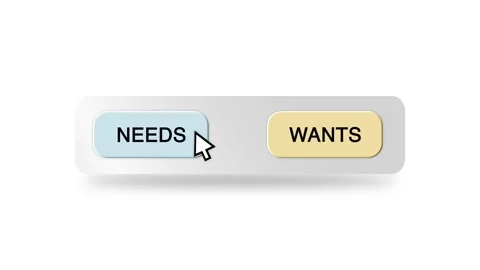 Concept Animation of Cursor Choosing Need or Want on White Background and Gr Stock Footage 301556368