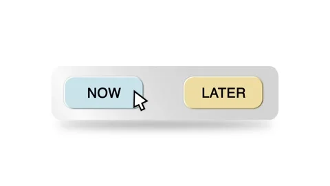 Concept Animation of Cursor Choosing Now or Later on White Background Stock Footage 301557097