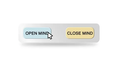Concept Animation of Cursor Choosing Open Mind or Close Mind Button on White Stock Footage 301557661