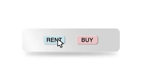 Concept Animation of Cursor Choosing Rent or Buy Button on White Background Stock Footage 301560639