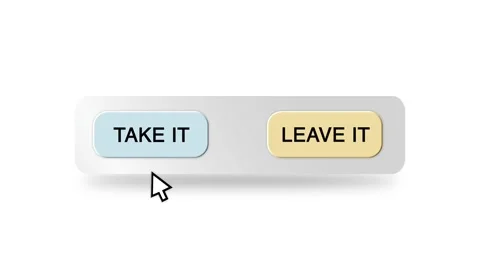 Concept Animation of Cursor Choosing Take it or Leave It Button on White Stock Footage 301564294