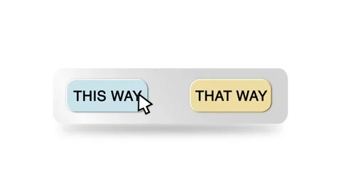 Concept Animation of Cursor Choosing This Way or That Way Button on White Stock Footage 301564302