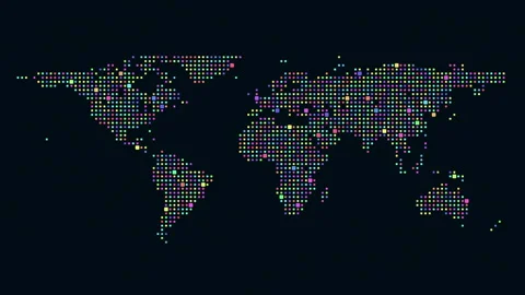 Concept animation of digital world map of earth from sets of indicating symbols Stock Footage 245299445