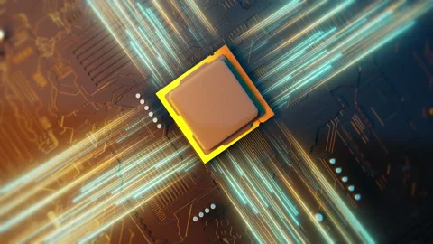 Concept animation of a high speed central processing unit (CPU) processing data Stock Footage 257782619