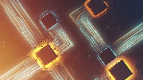 Concept animation of multiple high speed CPUs processing data 库存影片 257782812