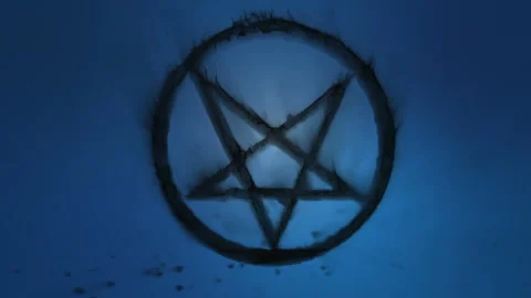 Concept animation of a satanic pentagram, evil background, built from particles Stock Footage 314557328