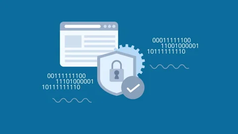 Concept animation of web security with a digital lock icon on a blue background. Stock Footage 300164706