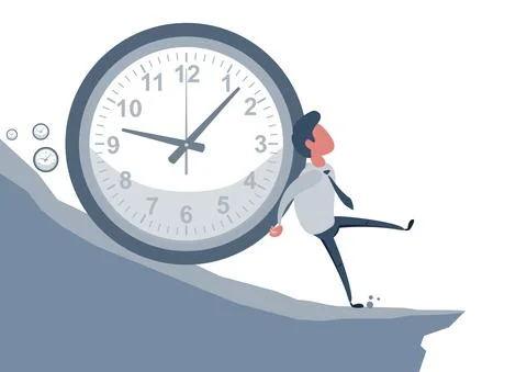 Concept of the anxiety of passing time, with a man who tries to stop time Stock Illustration