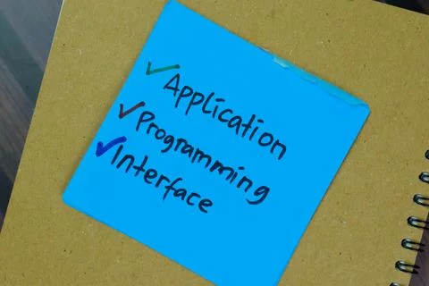 Concept of Application, Programming, and Interface write on sticky notes Stock Photos