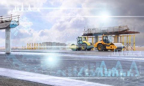 The concept of applying future technologies in the construction of a road by Stock Photos