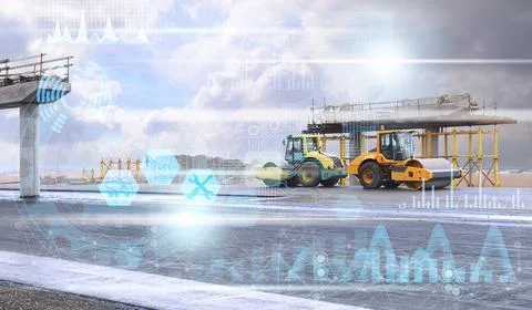 The concept of applying future technologies in the construction of a road by Stock Photos