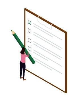 Concept of approval, survey. isometric checklist Stock Illustration