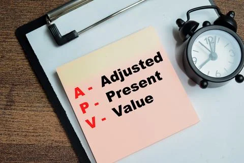 Concept of APV - Adjusted Present Value write on sticky notes Stock Photos