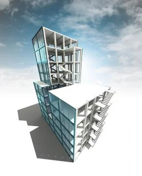 Concept of architectural building plan with sky render illustration Ilustración de archivo