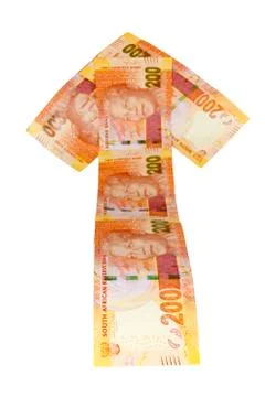 Concept arrow bank notes showing south african rands bumpy ride Stock Photos