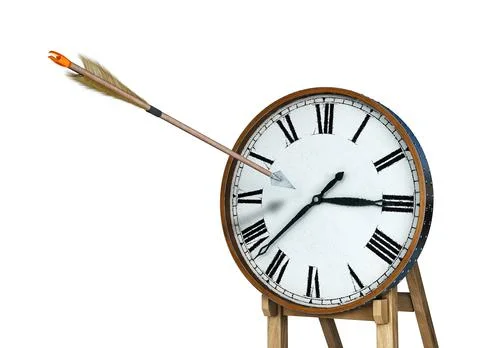 Concept of arrow flight to watch instead of target, 3d illustration Stock Illustration