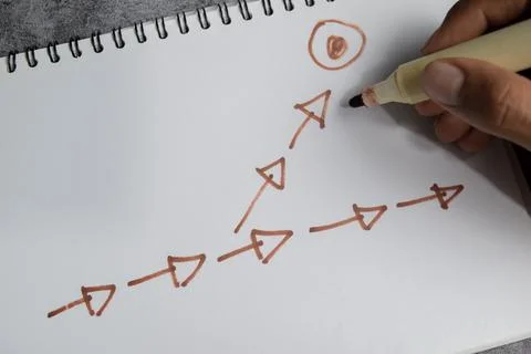 Concept of arrow shifting direction toward a new target, strategic pivot 스톡 사진