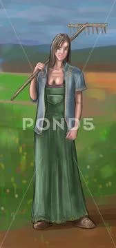 Concept Art Fantasy Illustration of Beautiful Young Village Woman or ...