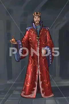 Concept Art Fantasy Illustration of King in Red Robe or Gown Stock Illustration