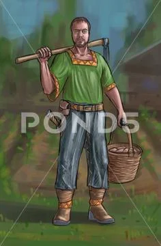 Concept Art Fantasy Illustration of Villager, Countryman, Farmer or ...