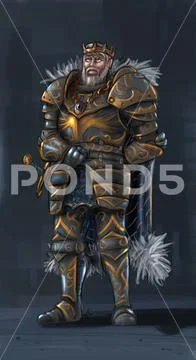 Concept Art Fantasy Illustration of Warrior King in Full Plate Armor Stock Illustration