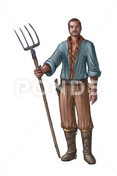 Concept Art Fantasy Illustration of Young Villager, Countryman, Farmer ...