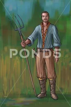 Concept Art Fantasy Illustration of Young Villager, Countryman, Farmer ...