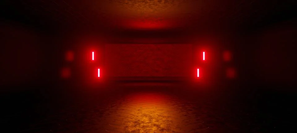 Concept Art Technology CryptoSpace Interior Crypto World Dark with Fire Brick 库存插图