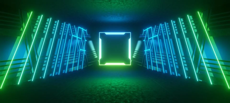 Concept Art Technology Metaverse Empty Showroom Metaverse World Neon Glowing  Ilustración de archivo