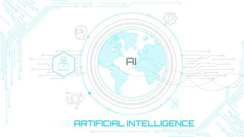 The concept of artificial intelligence and global network access to information. Stock Illustration