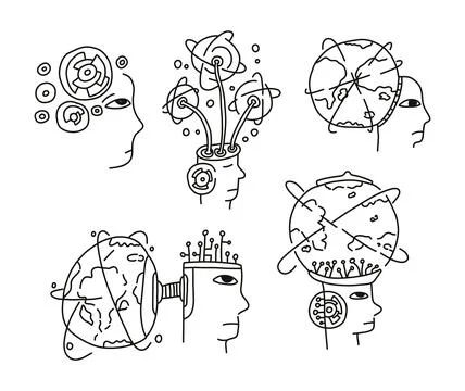 The concept of artificial intelligence is downloading and processing data from Stock Illustration