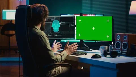 Concept of artificial intelligence gaining consciousness, mockup monitor Stock Photos