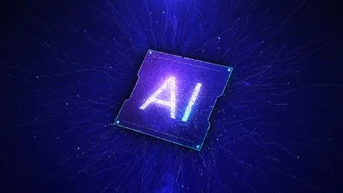 Concept for artificial intelligence, of particles and AI logo Stock Illustration