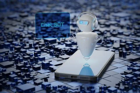 The concept of artificial intelligence. Robot on the screen of a mobile pho.. Stock Illustration