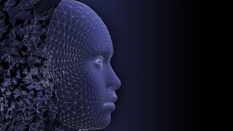 The concept of artificial intelligence. Wireframe human face. Stock Illustration