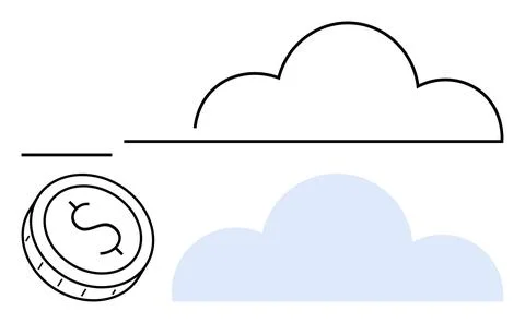 Concept Artwork of Cloud Computing with Coin and Clouds Representing Financ.. Illustrazione stock