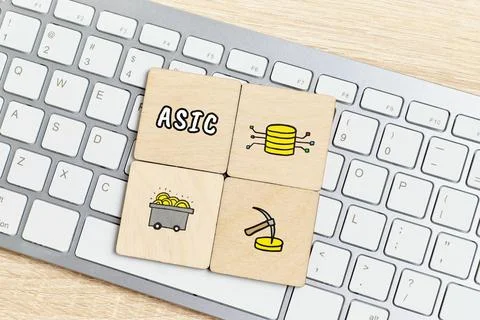 Concept asic or application-specific integrated circuit with abstract icons. Stockfoto's