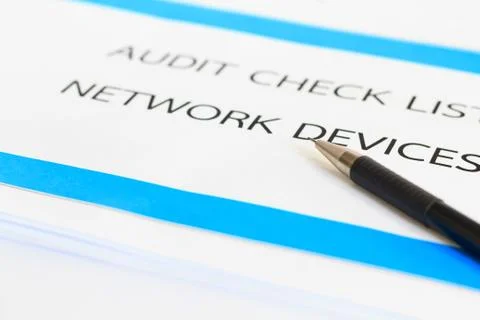 Concept of audit check list network devices Stock Photos