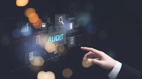 Concept of auditing and evaluating quality and efficiency of personnel ,bus.. Stock Photos