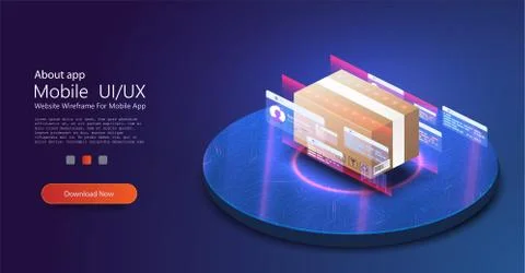 The concept of automatic logistics management. Cardboard box. Futuristic Illustrazione stock