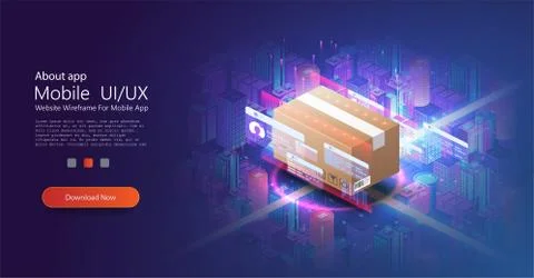 The concept of automatic logistics management. Cardboard box. Futuristic Stock Illustration