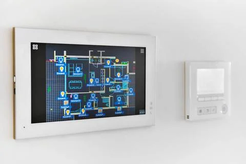 Concept of automation system smart modern luxury wealthy home mounted on w... Stock Photos