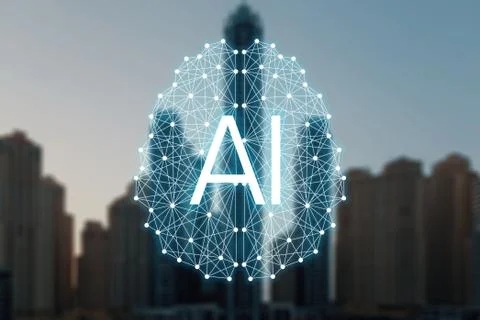 The concept of Autonomous things and smart city. Social infrastructure under  Stock Photos