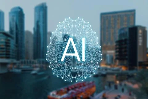 The concept of Autonomous things and smart city. Social infrastructure under  Stock Photos
