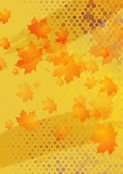 Concept autumn flyer design with maple leaves and hexagonal halftone Stock Illustration