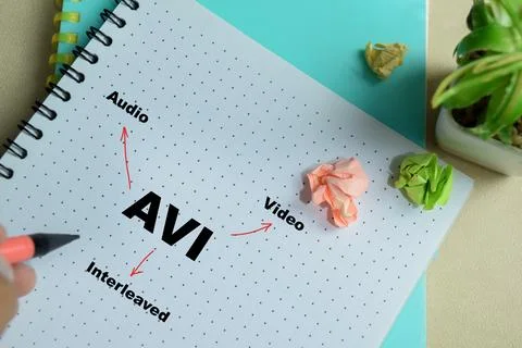 Concept of AVI - Audio Video Interleaved write on book 스톡 사진
