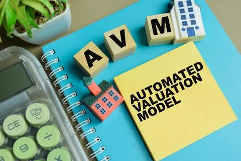 Concept of AVM - Automated Valuation Model write on sticky notes Фото