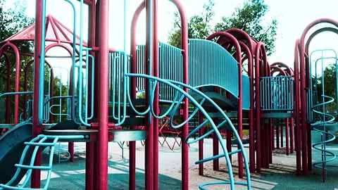 Concept to avoid public playgrounds by kids during the Covid-19 스톡 동영상 220020926