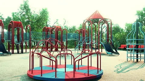 Concept to avoid public playgrounds by kids during the Covid-19 스톡 동영상 228580040